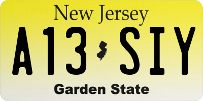 NJ license plate A13SIY