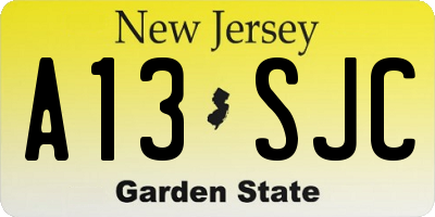 NJ license plate A13SJC