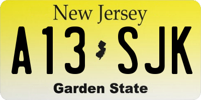 NJ license plate A13SJK