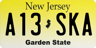 NJ license plate A13SKA