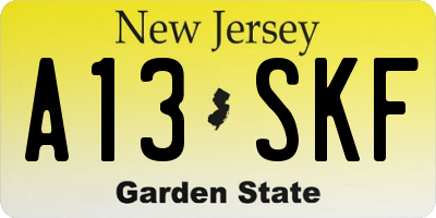 NJ license plate A13SKF