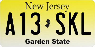 NJ license plate A13SKL