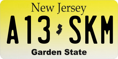 NJ license plate A13SKM