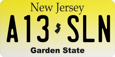 NJ license plate A13SLN