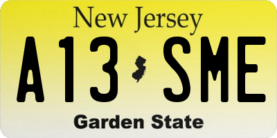 NJ license plate A13SME