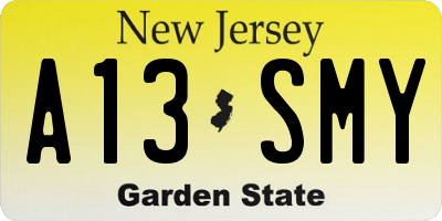 NJ license plate A13SMY