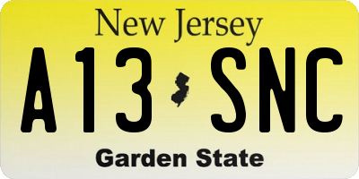 NJ license plate A13SNC