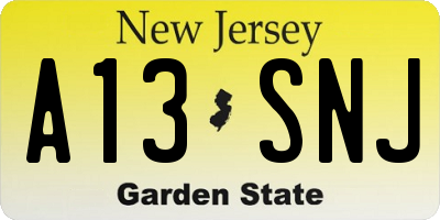 NJ license plate A13SNJ