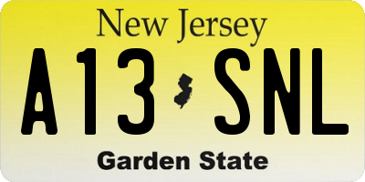 NJ license plate A13SNL