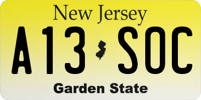 NJ license plate A13SOC