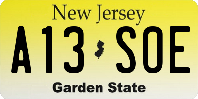 NJ license plate A13SOE