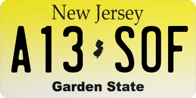 NJ license plate A13SOF