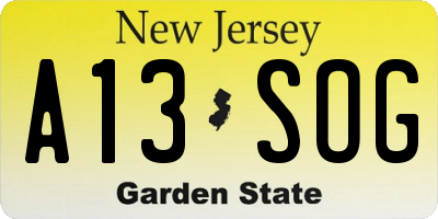 NJ license plate A13SOG