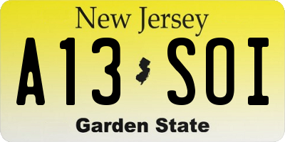 NJ license plate A13SOI