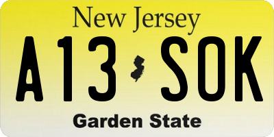 NJ license plate A13SOK