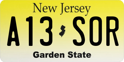 NJ license plate A13SOR