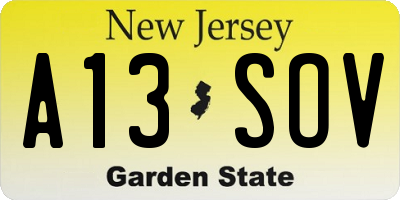 NJ license plate A13SOV