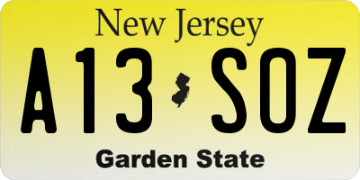 NJ license plate A13SOZ
