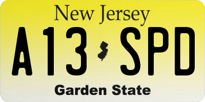 NJ license plate A13SPD