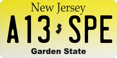 NJ license plate A13SPE