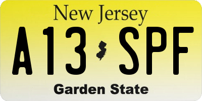 NJ license plate A13SPF
