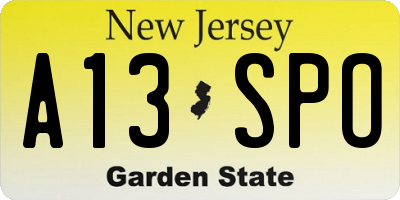 NJ license plate A13SPO