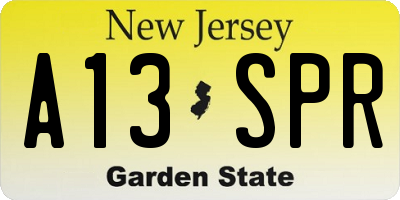 NJ license plate A13SPR