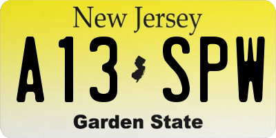 NJ license plate A13SPW