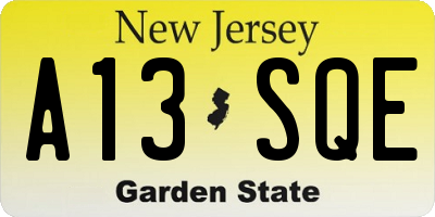 NJ license plate A13SQE