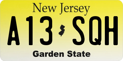 NJ license plate A13SQH