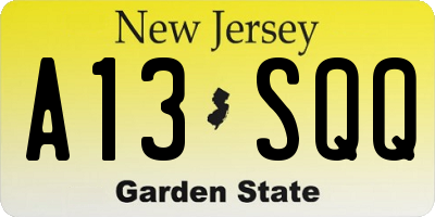 NJ license plate A13SQQ
