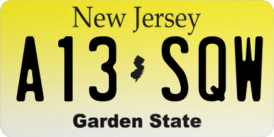 NJ license plate A13SQW