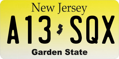 NJ license plate A13SQX