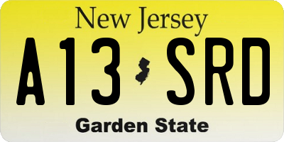 NJ license plate A13SRD