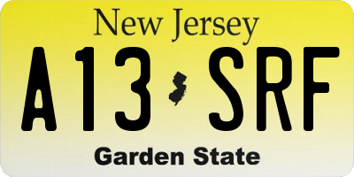 NJ license plate A13SRF