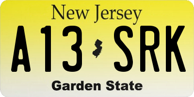 NJ license plate A13SRK