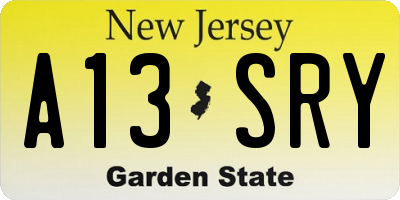 NJ license plate A13SRY