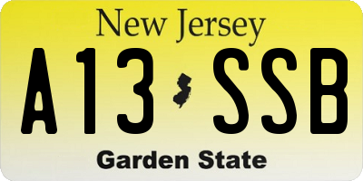 NJ license plate A13SSB