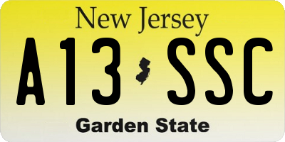 NJ license plate A13SSC
