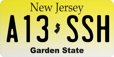 NJ license plate A13SSH