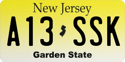 NJ license plate A13SSK