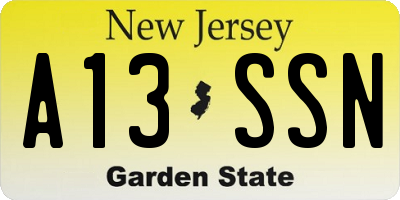 NJ license plate A13SSN