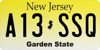 NJ license plate A13SSQ
