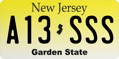 NJ license plate A13SSS