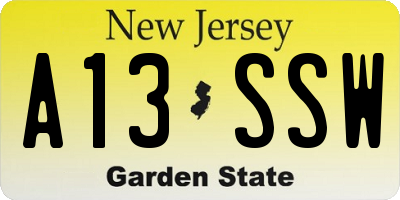 NJ license plate A13SSW