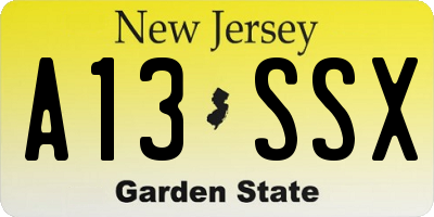 NJ license plate A13SSX
