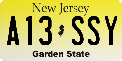 NJ license plate A13SSY