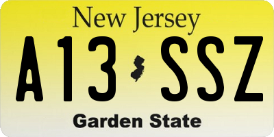 NJ license plate A13SSZ