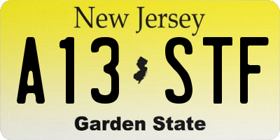 NJ license plate A13STF