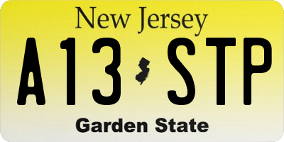NJ license plate A13STP